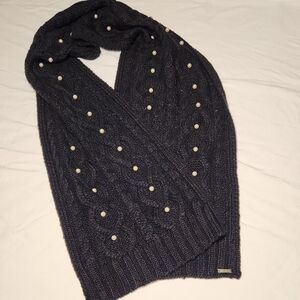 Karl Lagerfeld Black Pearl-Embellished Cable Knit Women's Sweater